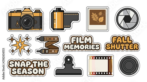 Autumn Y2K Aesthetic Sticker Pack with Vintage Camera and Fall Film Photography Elements