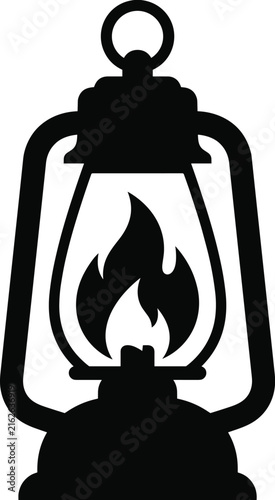 Vintage oil lantern silhouette illustration with flameVintage oil lantern silhouette illustration with flame