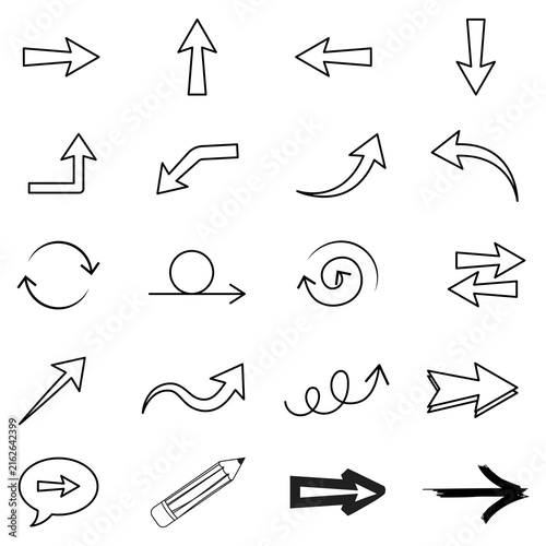 Hand Drawn Arrow Vector Icon Set. Black Line Art Symbols for Design