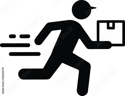 Bild auf Leinwand Black silhouette icon of a delivery person running with a box vector illustratio