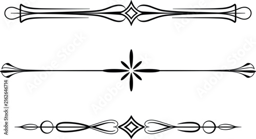 Vintage calligraphic text dividers line set, elegant diamond and star page accent vector illustration