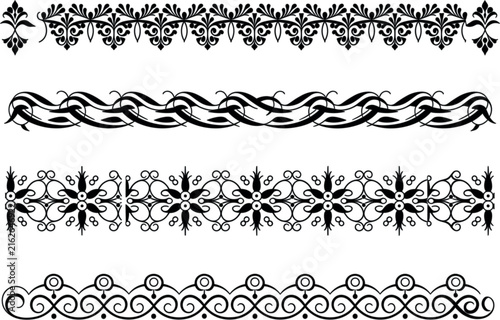 Vintage baroque ornamental seamless borders set, antique filigree fleur de lis lace trim vector illustration