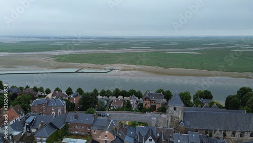 Konstfotografi Panoramic aerial view of Saint-Valery-sur-Somme medieval town with the vast Somm