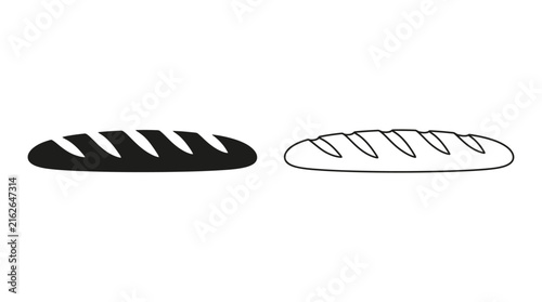 Baguette silhouettes black fill and line art on a white background