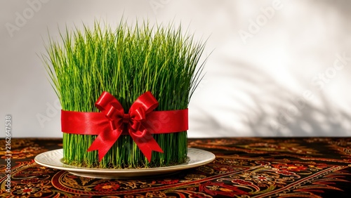 Nowruz Haft Sin Celebration with Fresh Sabzeh, Colorful Eggs and Nuts