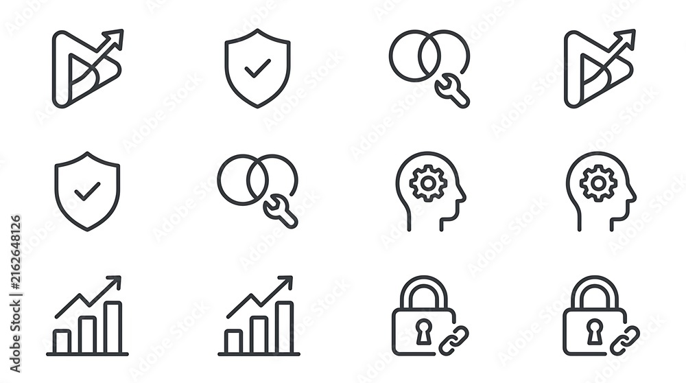Fototapeta premium Modern Business and Technology Line Icon Set