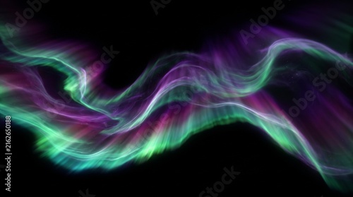 Naklejka 夜空に舞い上がるカーテンのように幻想的な紫と緑のオーロラの光