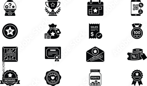 Reward and Achievement Icon Set with Loyalty and Incentive SymbolsReward and Achievement Icon Set with Loyalty and Incentive Symbols