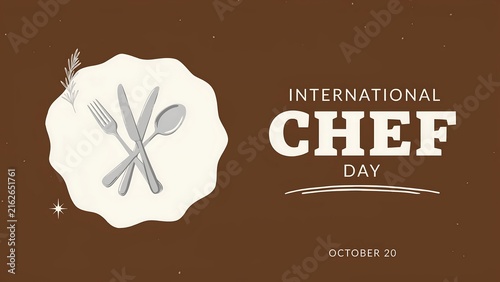 International chef day illustration with crossed utensils and date