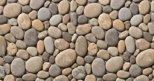 Foto Smooth round river stones and pebbles mosaic texture