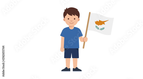 Little Cypriot boy holding the national flag of Cyprus
