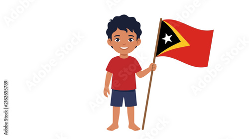 Little East Timorese boy holding the national flag of Timor-Leste
