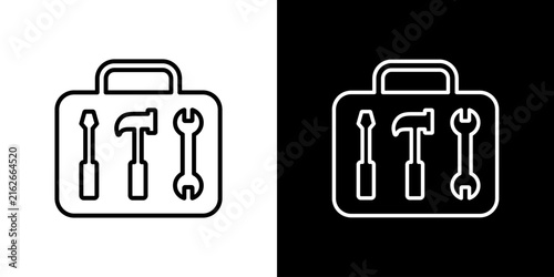 Toolbox with equipment - vector editable line icon.