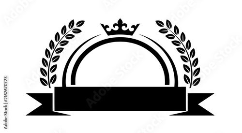Blank heraldic emblem template with laurel wreath crown and ribbon banner black silhouette vector