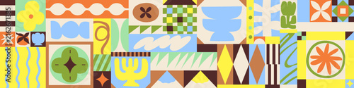 Abstract geometric background with modern art blocks, shapes and elements com...