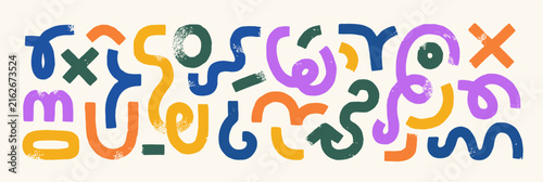 Brush stroke shapes, abstract doodle elements, lines and arrow. Abstract brush scribble, paint strokes. Hand-drawn lines, doodle shapes, funky swirls, design elements. Vector illustrations set.
