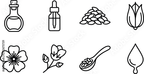 Принти на полотні Natural Seed Oil and Botanical Extract Line Icon Set with Dropper Bottle Spoon a
