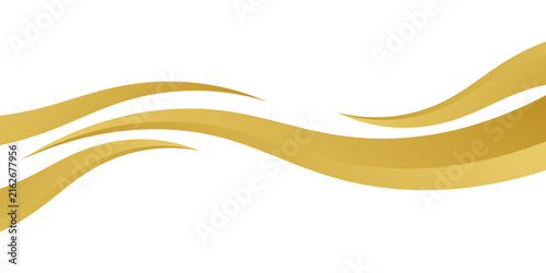 Abstract white background with dynamic golden wave shapes, luxurious gold ribbon curves, and minimalist elegant line layout vector illustration.