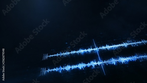 Digital audio waveforms compared on dark background, voice analysis concept for AI speech technology with copy space