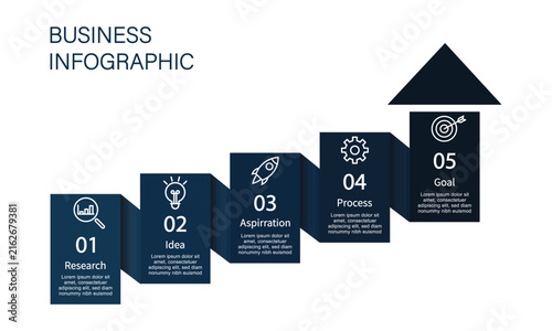 Vector business growth infographic concept 5 steps with stair arrow for web timeline, diagram, chart, graph and presentation.