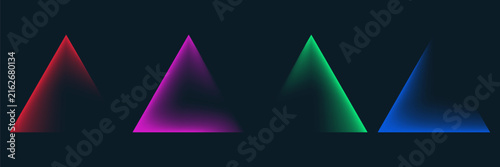Set of abstract modern triangle frames with colorful neon gradient glow on dark background