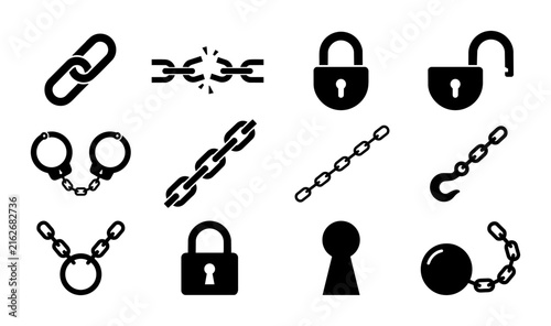 Security Icons: Padlocks, Chains, Handcuffs, and Keyhole Vector Set for Protection and Freedom Concepts