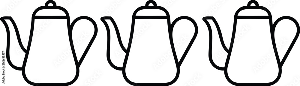 Fototapeta premium Three coffee pots with steam line art drawing