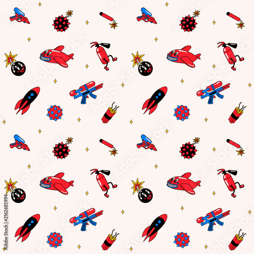 Funky pattern vector with planes, rockets and bombs