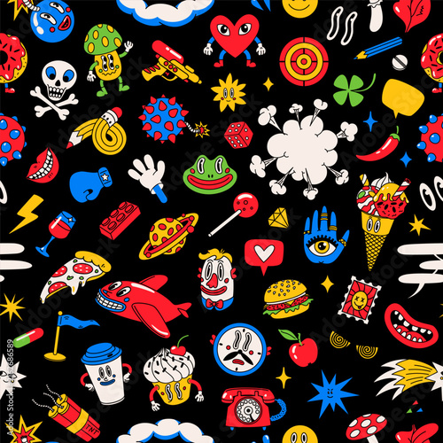 Cartoon with pop art food and doodles