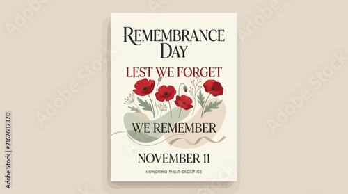 Elegant remembrance day poster with red poppies with poster with typography
