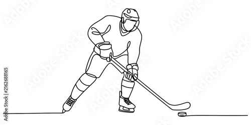 Canvas Print Continuous single line drawing of a professional ice hockey player skating forwa