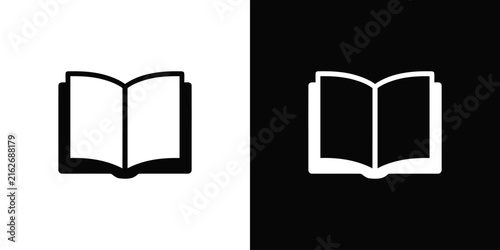 Open book icon set featuring black and white minimalist line art design for educational symbols library logos academic research tools and school reading apps.