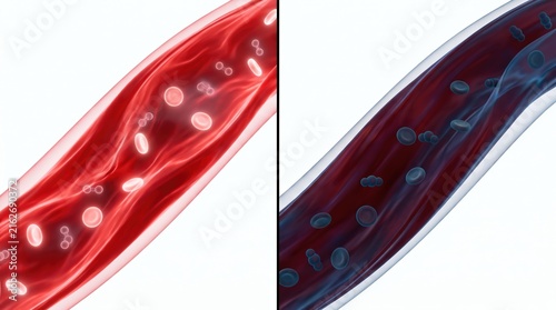 Detailed Visualization of Blood Flow in Arteries with Red and Dark Tones