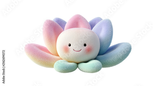 Cute cartoon lotus character with pastel petals happy