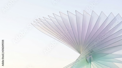 Ethereal Iridescent Glass Fins Forming a Modern Architectural Structure