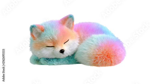 Sleeping fox pastel colors fuzzy playful toy design