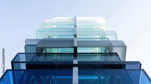 Architectural Glass Slabs in Blue and Grey Layered Design
