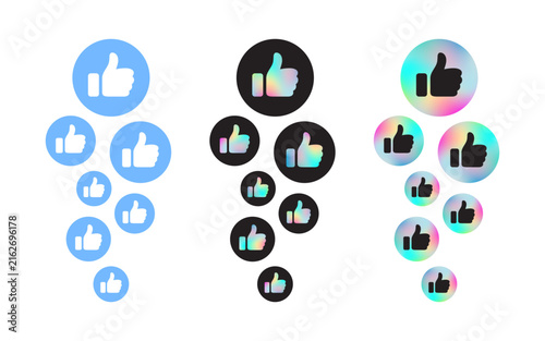 Social media like icons in various colors and sizes floating