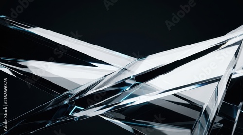 Dynamic Abstract Architectural Study with Intersecting Glass Planes and Blue Light