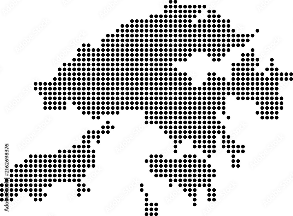 Obraz premium Hong Kong dotted map with circular dot pattern, abstract vector geographic silhouette on blue background