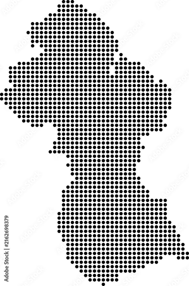 Obraz premium Guyana dotted map with circular dot pattern, abstract vector geographic silhouette on blue background