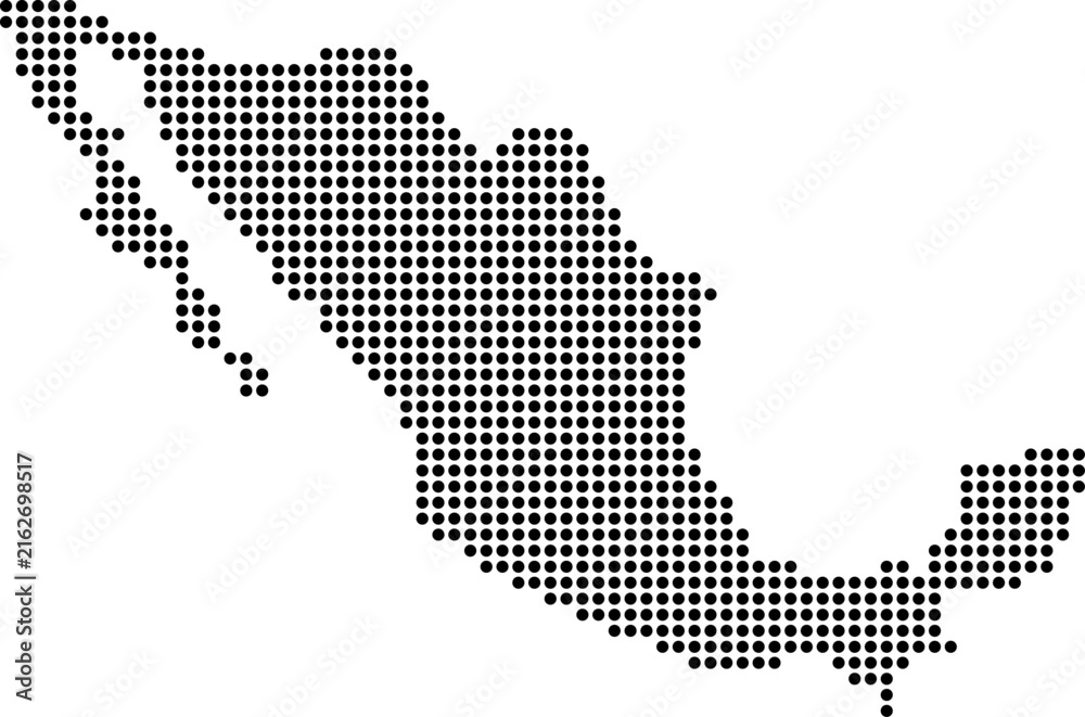Obraz premium Mexico dotted map with circular dot pattern, abstract vector geographic silhouette on blue background