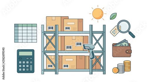Warehouse Logistics and Inventory Management Vector Illustration