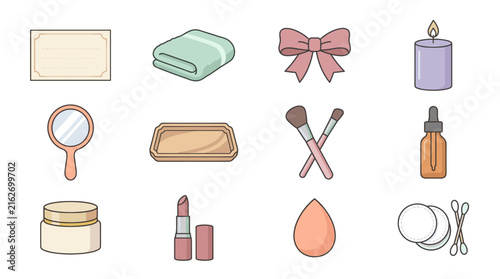 Set of cosmetic and beauty care items icons