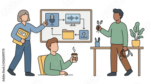 People Working on Audio Recording and File Management Project