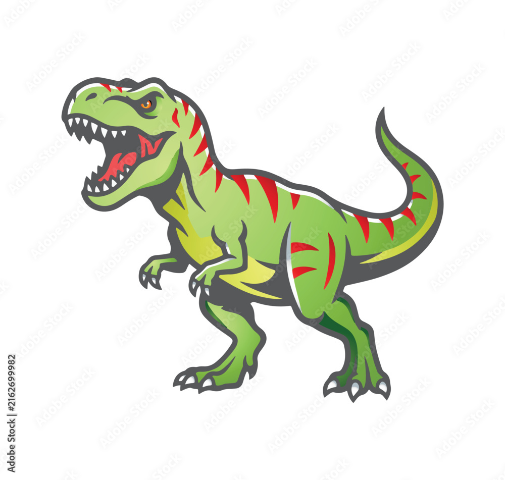Fototapeta premium Angry T-Rex dinosaur mascot cartoon character with open mouth vector illustration