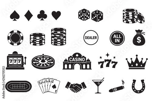 Картината върху платно Casino gambling icon collection with poker chips cards dice jackpot roulette and