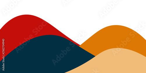 Modern Abstract Wave Landscape Background with Red Blue Orange and Beige Shapes