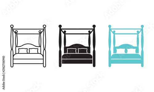 фотографія Three variations of a classic canopy bed in different color schemes and styles