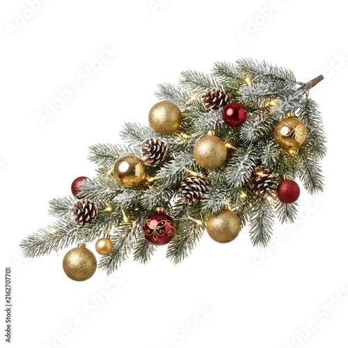 Frosted Christmas Pine Branch with Ornaments